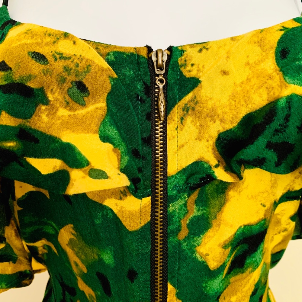 Gold and Green Dress w/Ruffles - Picture 3 of 5